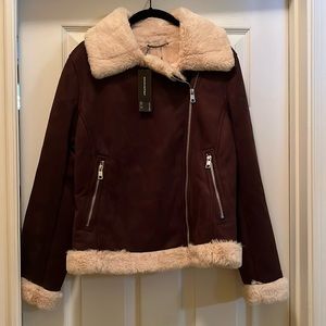 Banana Republic Faux Suede Leather Jacket with Cream Shearling Lining